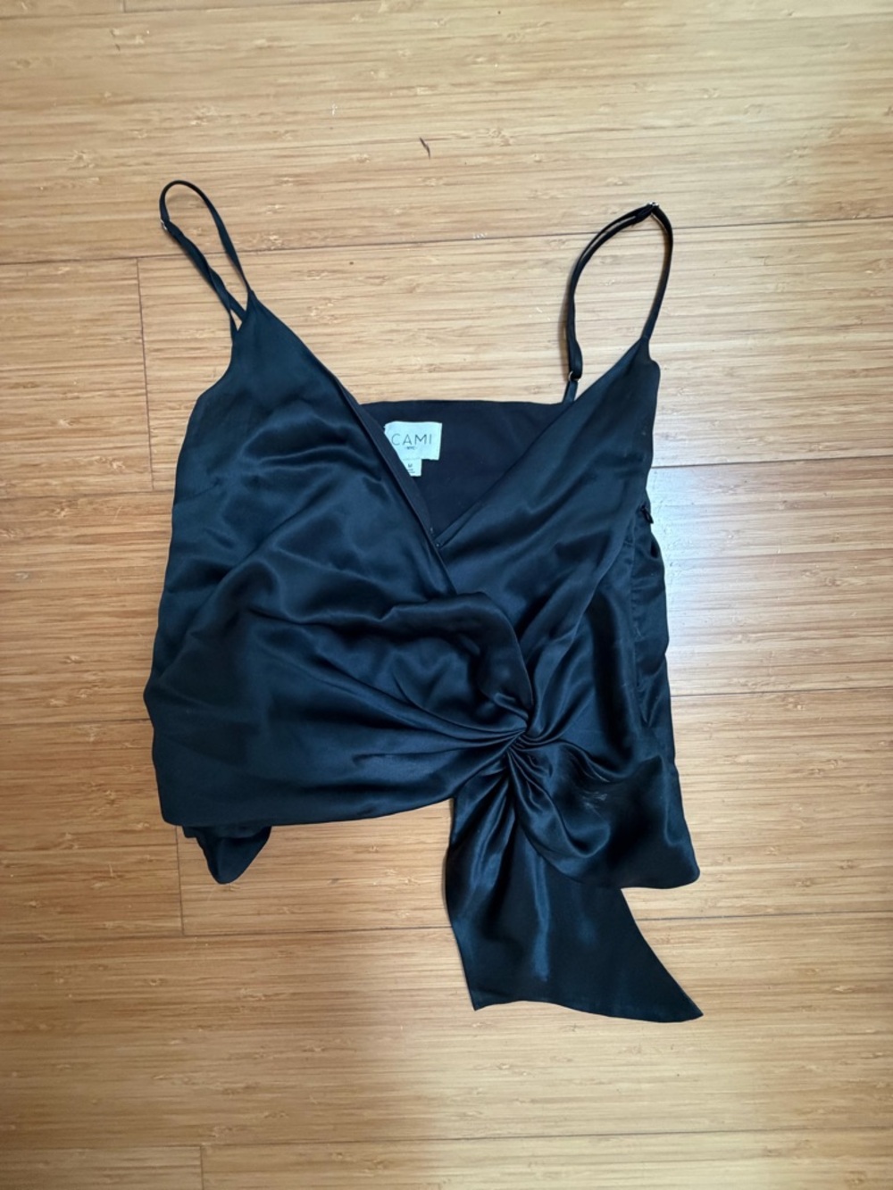 Cami NYC Black Satin Twist-Front Cami